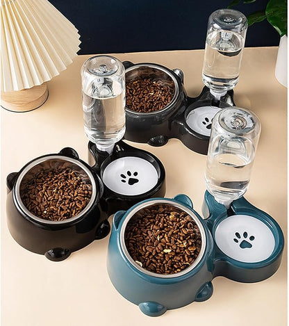 Compact Dog Feeding Station Automatic Water Bottle Removable Stainless Steel Dish Spill Design Double Dog Bowls with Water Bottle