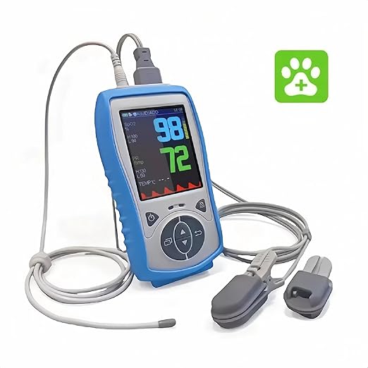 Vet Handheld Pulse Oximeter - Professional for Dogs/Cats/Horses SPO2, Heart Rate, Temperture - Rechargeable Battery (30-Day Guarantee)
