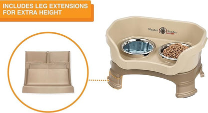 Neater Feeder Deluxe Mess-Proof Elevated Dog Bowls for Small Dogs (Up to 19 lbs), 2 Height Adjustable (6” & 7.5”) No-Spill Raised Dog Bowl Stand, Stainless Steel Food Bowl Set, Made in USA, Cappuccino