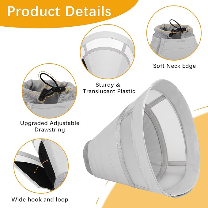 ASENKU Dog Cone Collar, Soft Adjustable Cone for Dogs to Stop Licking, Lightweight Recovery Dog Cone After Surgery, Pet E-Collar for Small, Medium & Large Dogs(Grey, M)
