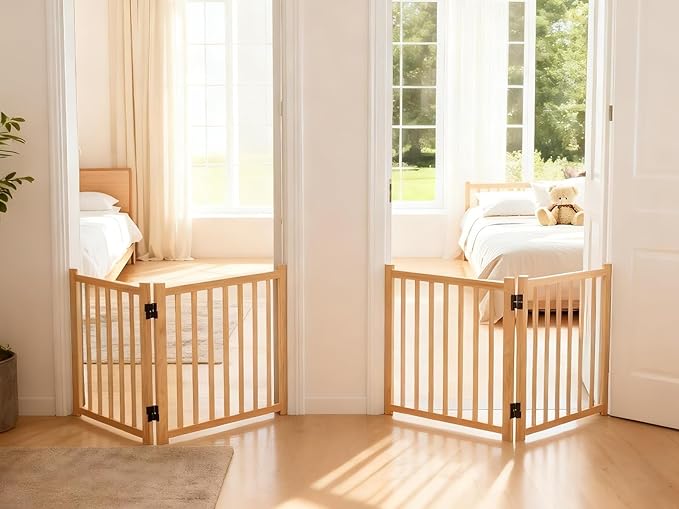 YOCAN Paint-Free Wooden Freestanding Dog Gates for The House,Doorways, Stairs,Wood Dog Fences Indoor Pet Gate,Step Over Fence-2 Panel H:23"(2PC)