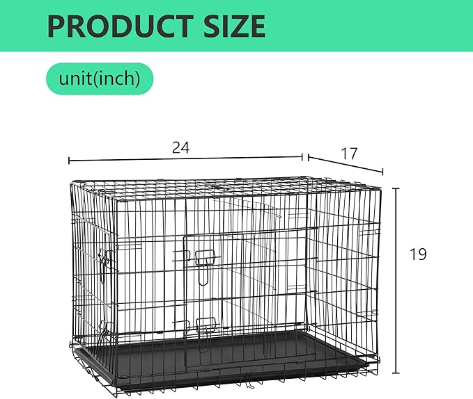 BestMassage Dog Crate Dog Kennel Cage with Double Door,24 inch Folding Metal Wire Dog Cage with Removable Tray&Divider Panel,Pet Crate for Small Dogs,Black