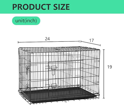 BestMassage Dog Crate Dog Kennel Cage with Double Door,24 inch Folding Metal Wire Dog Cage with Removable Tray&Divider Panel,Pet Crate for Small Dogs,Black