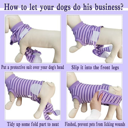Dog Recovery Suit, Surgical Recovery Suit for Male Female Dogs Cats Spayed Onesie After Surgery, Dog Post Surgery Suit Anti Licking & Biting Surgical Shirt with Pee Hole，Purple Large