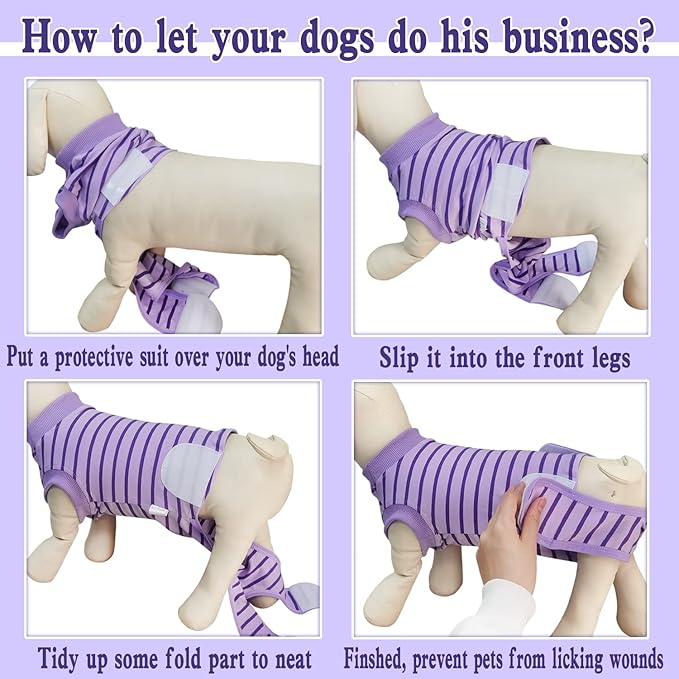 Dog Recovery Suit, Surgical Recovery Suit for Male Female Dogs Cats Spayed Onesie After Surgery, Dog Post Surgery Suit Anti Licking & Biting Surgical Shirt with Pee Hole，Purple XX-Large