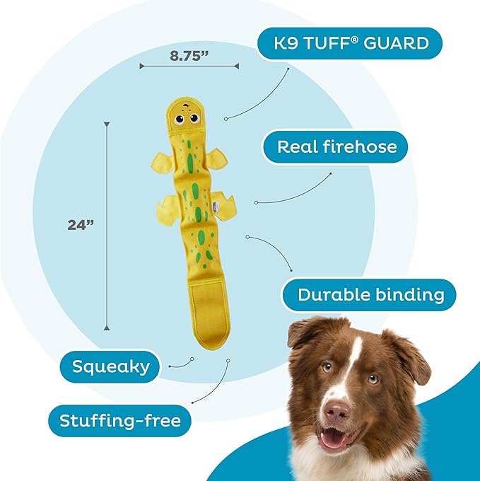 Outward Hound Fire Biterz Yellow Lizard Plush Firehose Material Interactive Dog Toy, Large
