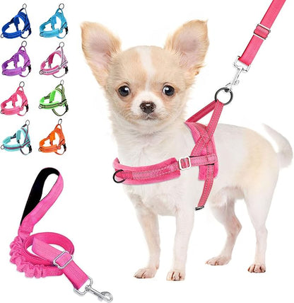 Lukovee No Pull Dog Harness and Leash Set, Soft Padded Small Dog Harness, Neck & Chest Adjustable Reflective Vest Puppy Harness with 4ft Lightweight Anti-Twist Dog Leash for Small Dogs (Pink, Large)