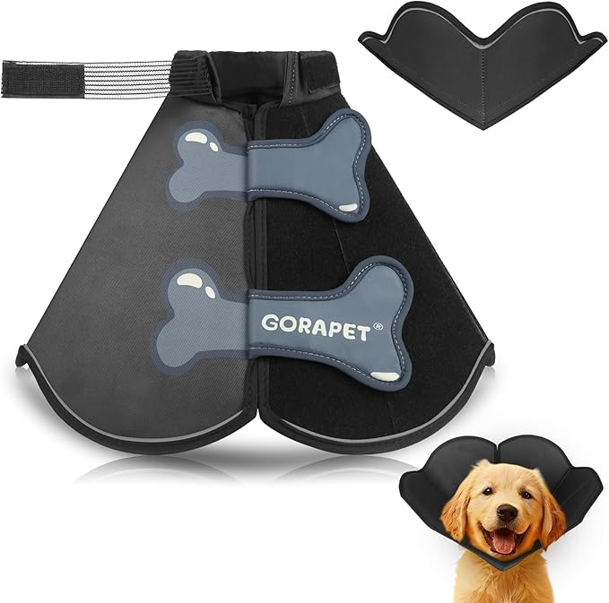 Dog Cone Collar Alternative, Partially Detachable Hard & Heavy Cone for Lab Golden GSD (Small&Medium Sized), Elizabethan Adjustable Protective Dog Neck Head Recovery Cone After Surgery Anti Licking