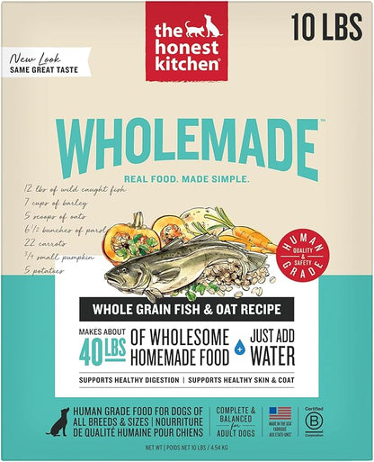 The Honest Kitchen Human Grade Wholemade™ Dehydrated Dog Food, Whole Grain Fish & Oats Dog Food, 10 lb (makes 40lbs)