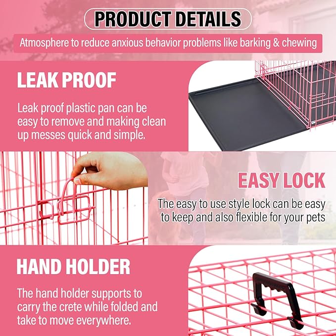 Dog Crates for Small Dogs 30" Folding Mental Wire Crates Dog Kennels Outdoor and Indoor Pet Dog Cage Crate with Double-Door,Divider Panel, Removable Tray,Pink