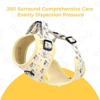 Dog Harness and Leash Collar Set with Dog Poop Bag Holder and Bandanas, Escape Proof Adjustable Puppy Cat Vest with Soft Mesh Padded, Pet Supplies for Small Medium Large Dogs Kitten(Yellow Puppy,XS)