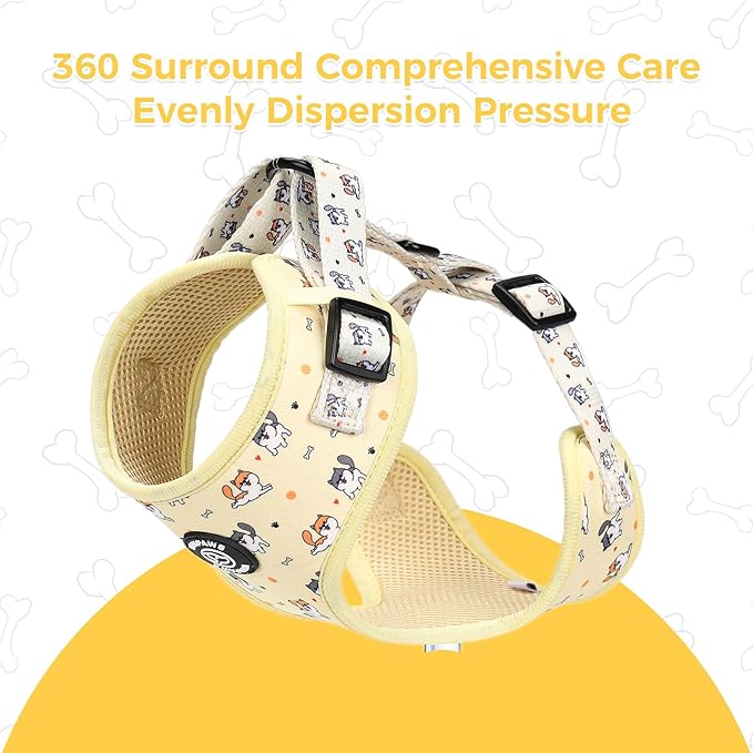 Dog Harness and Leash Collar Set with Dog Poop Bag Holder and Bandanas, Escape Proof Adjustable Puppy Cat Vest with Soft Mesh Padded, Pet Supplies for Small Medium Large Dogs Kitten(Yellow Puppy, S)