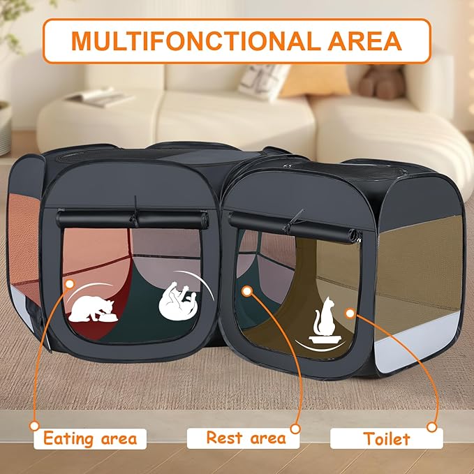 Portable cat playpen, 2-in-1 Dog playpen Indoor, Puppy Dog Play Pen for Indoors, cat cage Crate for Dogs Indoor, Independently Usable cat Tents for Indoor Cats, Collapsible pet playpen(Medium)