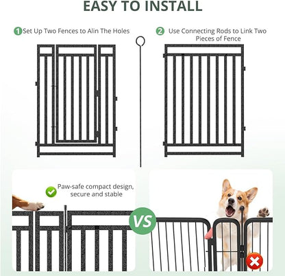 Dog Fence Outdoor Indoor, 47 Inches Height 08 Panels(1gate & 7panels) Dog Playpen for Large/Medium/Small Dogs Metal Dog Pen for Yard Camping and RV [Black-Silver]