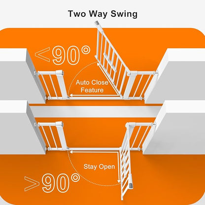 FURTIME 29"-41" Baby Gate with Cat Door Adjustable, Auto Close Dog Gate for Stairs,Doorways and House, Metal Pet Door Pressure Mounted,Easy Install, Effortless Walk Thru, White