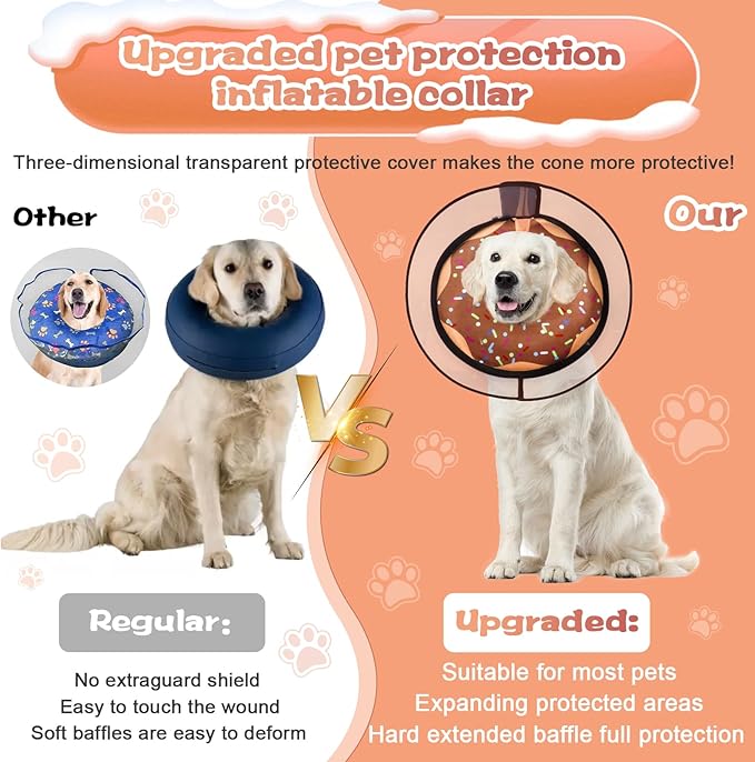 Inflatable Dog Cone Collar with Detachable Enhanced Anti-Licking Shield, Soft Neck Donut Collar for Dogs After Surgery, Adjustable Dog Cone Alternative for Large Medium Small Dogs & Cats