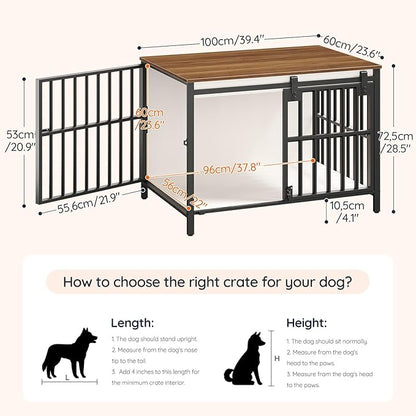 HOOBRO Dog Crate Furniture with Sliding Barn Door, Dog Kennel Indoor for Medium/Large Dogs, Heavy Duty Dog Cage with 2 Doors, End Table for Living Room, Bedroom, Rustic Brown and Black BWH163GW03