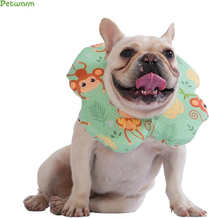 PetWarm Recovery Collar for Dogs, Dog Recovery Collar, Lightweight Pet Neck Protector with Memory Foam Padding, Gentle No-Lick Flower Design for Calm Rest and Travel, Monkey Print, Green, S