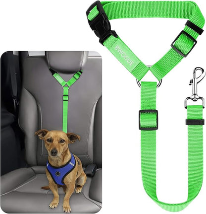 BWOGUE Pet Dog Cat Seat Belts, Car Headrest Restraint Adjustable Safety Leads Vehicle Seatbelt Harness (1 Pack, Green, Not Elastic)