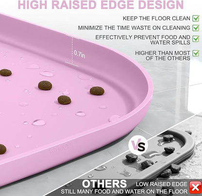 SMILOOL Small Silicone Pet Food Mat with Raised Edge for Food and Water Bowl, Square Dog Feeding Mats, Cat Food Trays for Floor Waterproof, Rubber Tray for Dogs and Cats, 12 x 12 x 0.7 Light Pink
