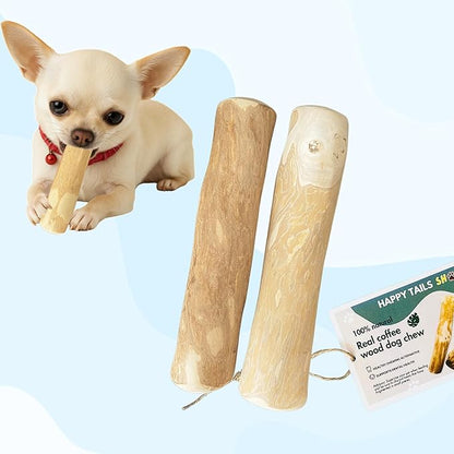 Set of 2 Coffee Wood Dog Chew Stick Toy, Natural and Real Wooden Bone Sticks, Safe Dental Cleaning Chews, Pet Health, Teeth Cleaning and Relieve Stress (Set 2 for Small Dog)