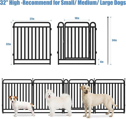 New Thickened Version Dog Playpen, 32 Inch Dog Fences for The Yard, Portable Outdoor Dog Playpen for Large/Medium/Small Dogs, Foldable Metal Dog playpen, with Doors (8 Panels, 32 Inch)