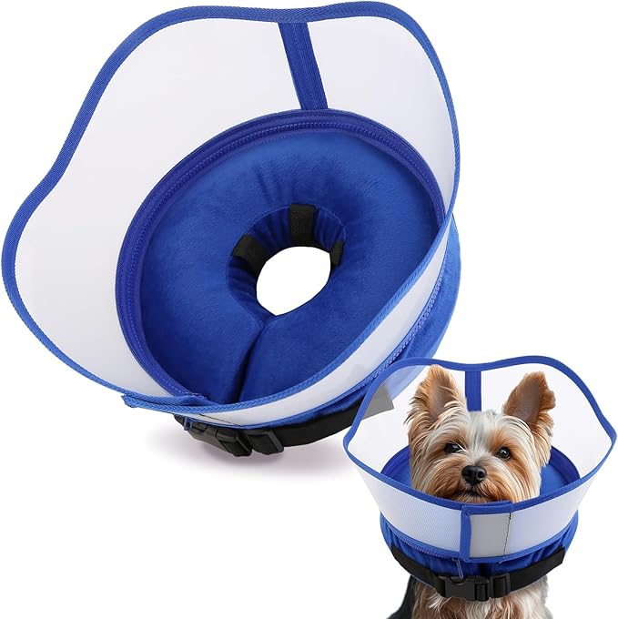 Soft Dog Cone Collar with Anti-Lick Shield, Inflatable Cones Alternative After Surgery for Large/Medium/Small Dogs to Stop Licking, Elizabethan Neck Ecollars of Shame, Comfy Pillow Recovery Blue
