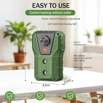QHZ Solar-Powered Ultrasonic Bark Deterrent Device Solar and USB Charging Three-Mode Ultrasonic Bark Control Unit Suitable for Home/Garden/Farm Waterproof Outdoor Dog Bark Control Device (Green)