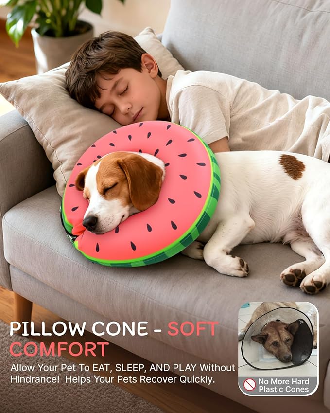 MIDOG Dog Cone Collar for Large Medium Dogs, Soft Inflatable Dog Cone Alternative After Surgery, Adjustable Protective Recovery Cone - Alternative E Collar Does Not Block Vision (Watermelon,XS)