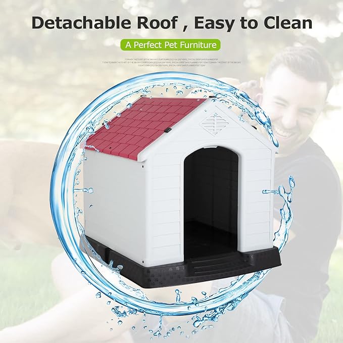 BestPet Dog House Indoor Outdoor Insulated Kennel Durable Plastic Dog House for Small Medium Large Dogs Weather & Water Resistant Pet Crate with Air Vents and Elevated Floor