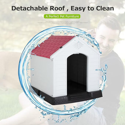 BestPet Dog House Indoor Outdoor Insulated Kennel Durable Plastic Dog House for Small Medium Large Dogs Weather & Water Resistant Pet Crate with Air Vents and Elevated Floor