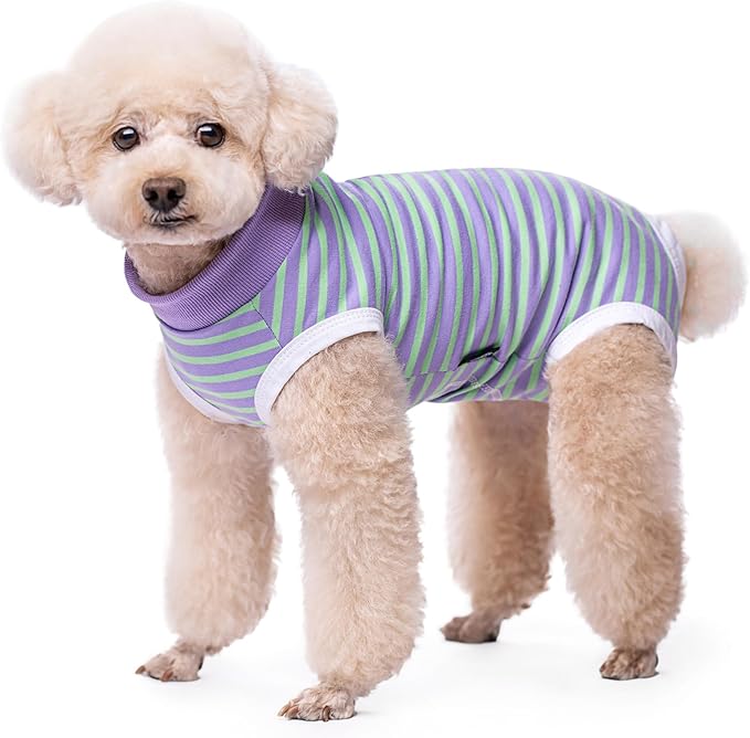 Dog Surgery Recovery Suit,Female Male Puppy Shirt,Dog Spay Neuter Onesie,E-Collar Cone Alternative,Abdominal Wound Protector,Prevent Licking Wound(Green Purple Stripe-XL)