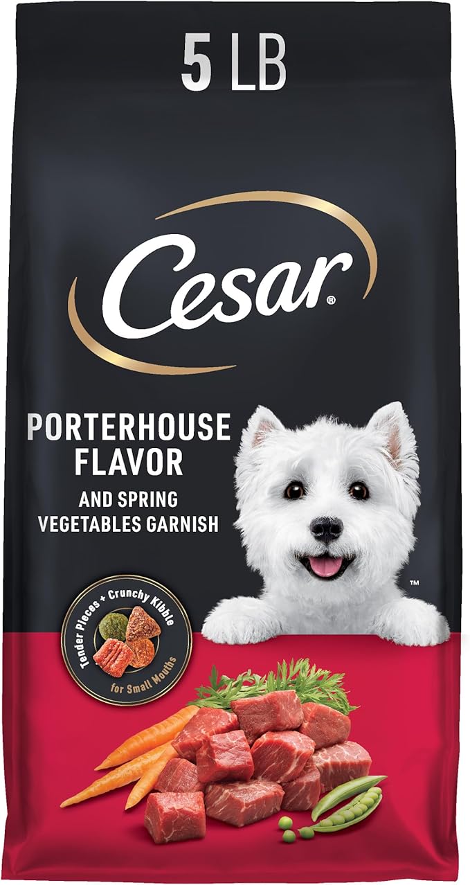 Cesar Small Breed Dry Dog Food for Small Dogs, Porterhouse Flavor and Spring Vegetables Garnish, 5 lb Bag