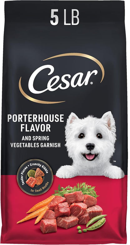 Cesar Small Breed Dry Dog Food for Small Dogs, Porterhouse Flavor and Spring Vegetables Garnish, 5 lb Bag