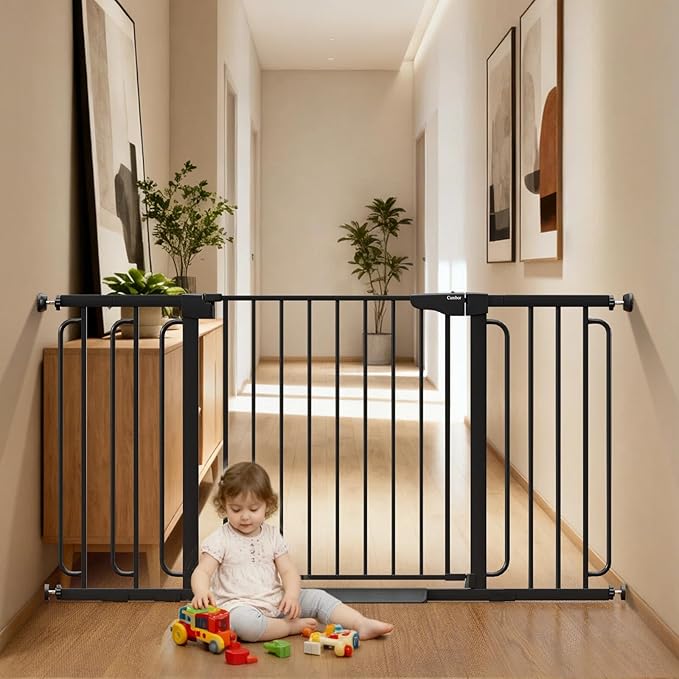 Cumbor Extra Wide Baby & Pet Gate Set, 29.7-48" & 36.6-59" Gates with Dual-Lock, Auto-Close, One-Hand Operation for Stairs, Hallways & Doorways