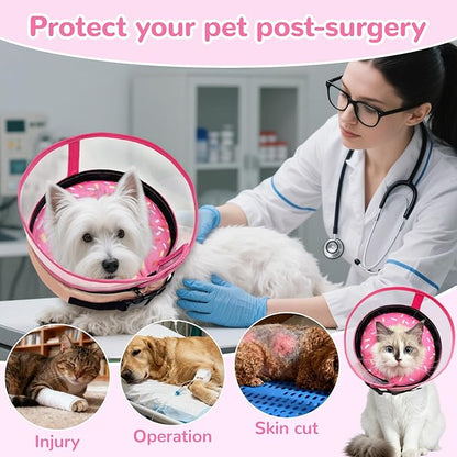 Inflatable Dog Cone Collar with Anti-Licking Clear Shield, Adjustable Elizabethan Collar, Soft Recovery Collar for Dogs, Dog Cones Alternatives for Large Medium Small Dogs & Cats