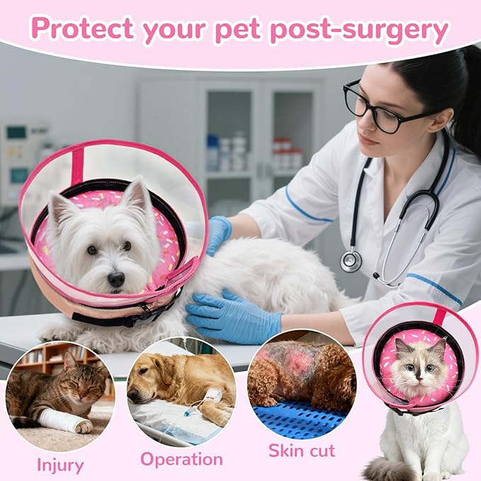 Inflatable Dog Cone Collar with Anti-Licking Clear Shield, Adjustable Elizabethan Collar, Soft Recovery Collar for Dogs, Dog Cones Alternatives for Large Medium Small Dogs & Cats