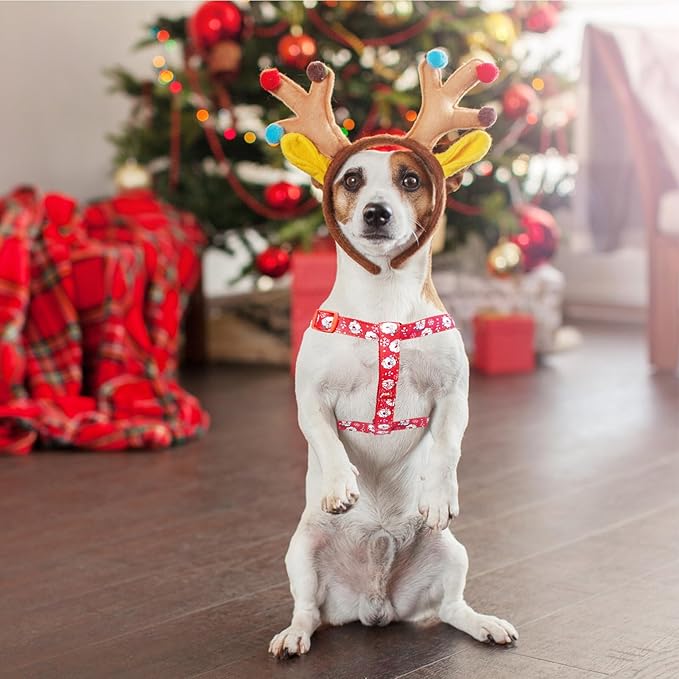 PUPTECK No Pull Christmas Dog Harness Soft Adjustable Basic Nylon Step in Puppy Vest Outdoor Walking with ID Tag, Red, S