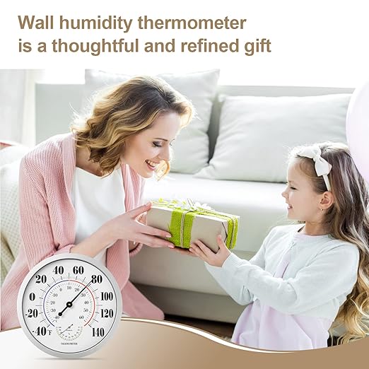 Indoor Outdoor Thermometer Wall Large Numbers Thermometer No Battery 12" Hanging Digital Weather Hygrometers for Home Garden Outside Patio Decor (Silver)