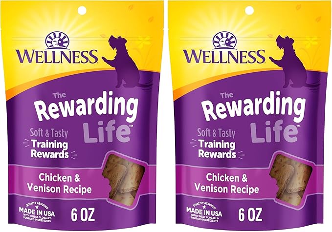 Wellness Rewarding Life Dog Treats, Training Treat, Grain Free, Soft Chicken & Venison (6 Ounce Bag) (Pack of 2)