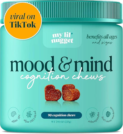 My Lil’ Nugget - Vet-Approved Mood & Cognition Chews for Dogs | All-Natural Dog Mental Health Support & Improve Memory | Lion’s Mane & Ashwagandha | Helps Puppy to Senior Dogs | 90 Salmon Flavor Chews
