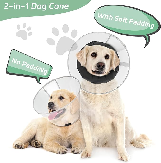 Dog Cone Collar for Recovery: Soft Elizabethan Collar Alternative to Stop Licking, Adjustable Pet Cone for Large, Medium, Small Dogs, for Surgery, Spay, Injury, Skin Treatment