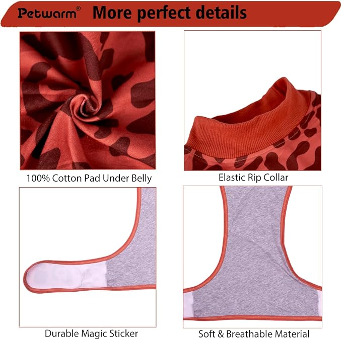 PetWarm Dog Recovery Suit, Surgical Suit for Dogs Female Spay Male Neutered, After Surgery Dog Onesie, Anti-Licking Dog Surgery Recovery Suit, Leopard Pattern, Red, XS