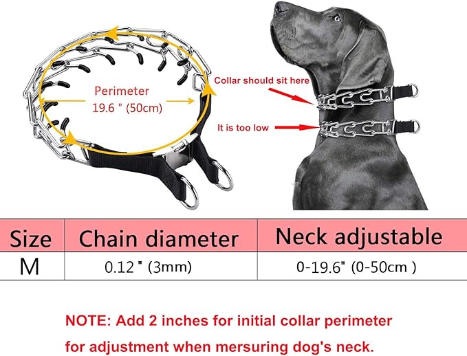 Dog Training Collar, Dog Prong Collar,High Strength Quick Release Metal Buckle,Comfort Rubber Tips,for Medium Dogs(3.0mm, 19.6-Inch, Black)