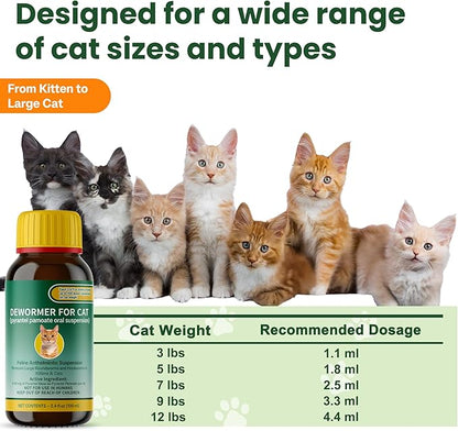Cat & Kitten Dewormer for All Wormers, Pyrantel Pamoate, Roundworms & Hookworms, Liquid, 100ml