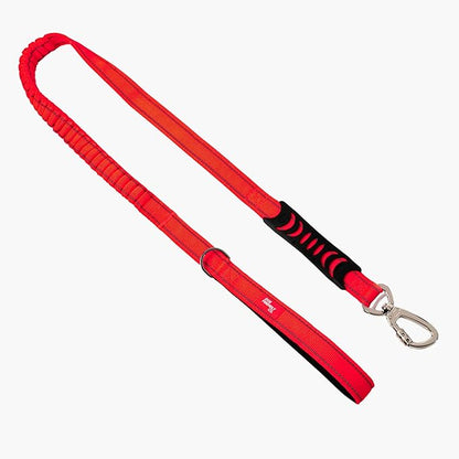 Dog Friendly Co. Bungee Dog Leash | Strain Free & Shock Resistant for Control | Neoprene Padded Handle, Heavy-Duty Carabiner Clip, and D-Ring | Red, Size Small