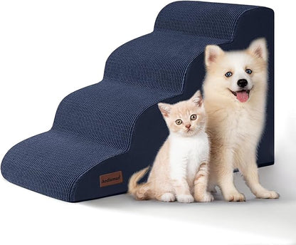 Aodisman 4-Step Dog Stairs and Ramp for Beds or Couches,Non-Slip Sturdy Pet Steps for Small Dogs and Cats,17.4" H,Blue