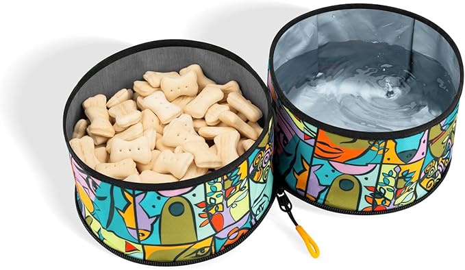 OllyDog Superbowl | Collapsible Dog Travel Bowl | 2 Compartment Food & Water | Foldable| Portable Dog Bowl | Hiking, Camping (Cloud9)