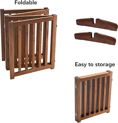 LZRS Freestanding Extra Wide Dog Gate 30 inch Tall - 4 Panels Solid Wooden Pet Gate for Doorways, Stairs, Hallways,Kitchens& Long Areas, Expandable & Foldable with Support Feet,Indoor Use,Oak