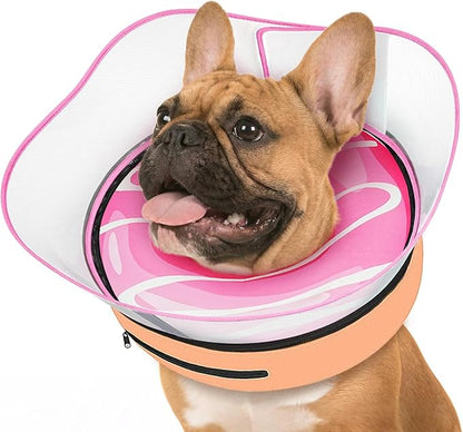 Supet Raised Inflatable Dog Cone After Surgery - Adjustable Recovery Donut Collar with Removable Shield to Stop Licking Wounds & Protect Stitches - Soft Dog Cone Alternative for Small Dogs (Pink,S)